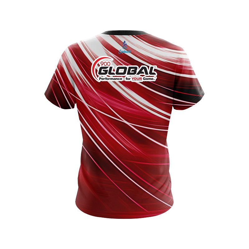 900 Global Deep Red Stripes CoolWick Bowling Jersey - Image 2