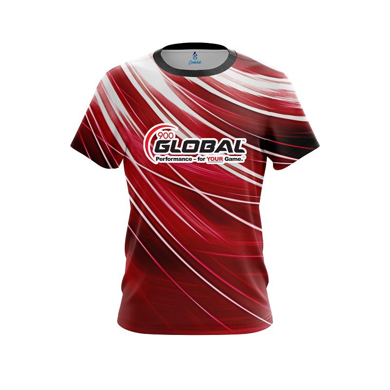 900 Global Deep Red Stripes CoolWick Bowling Jersey