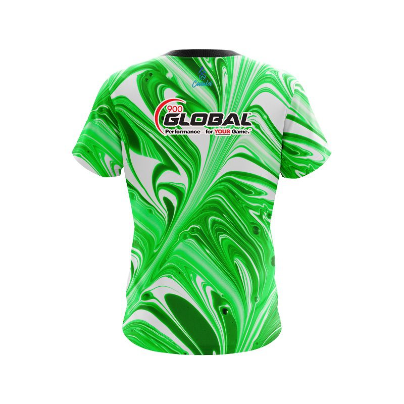 900 Global Green And White Liquid Swirls CoolWick Bowling Jersey - Image 2