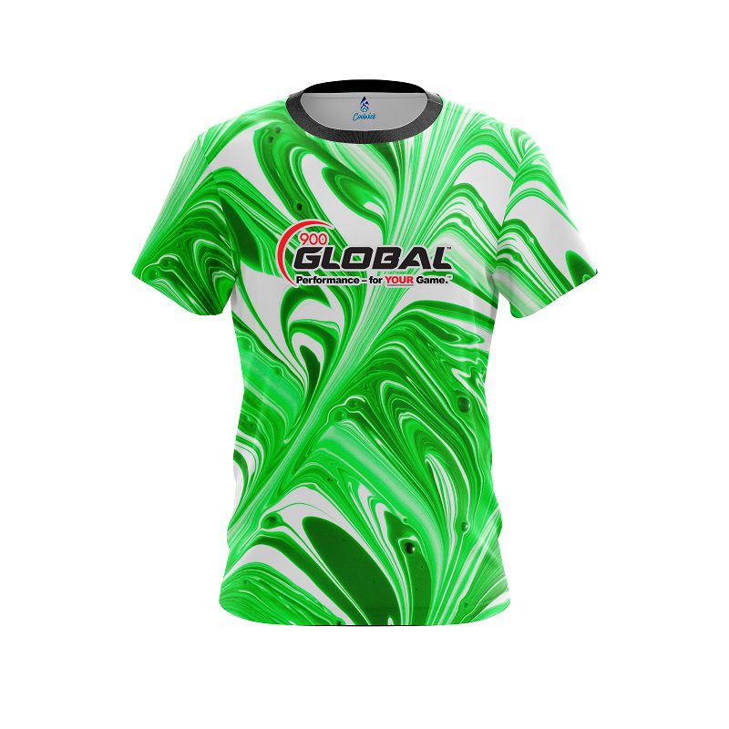 900 Global Green And White Liquid Swirls CoolWick Bowling Jersey