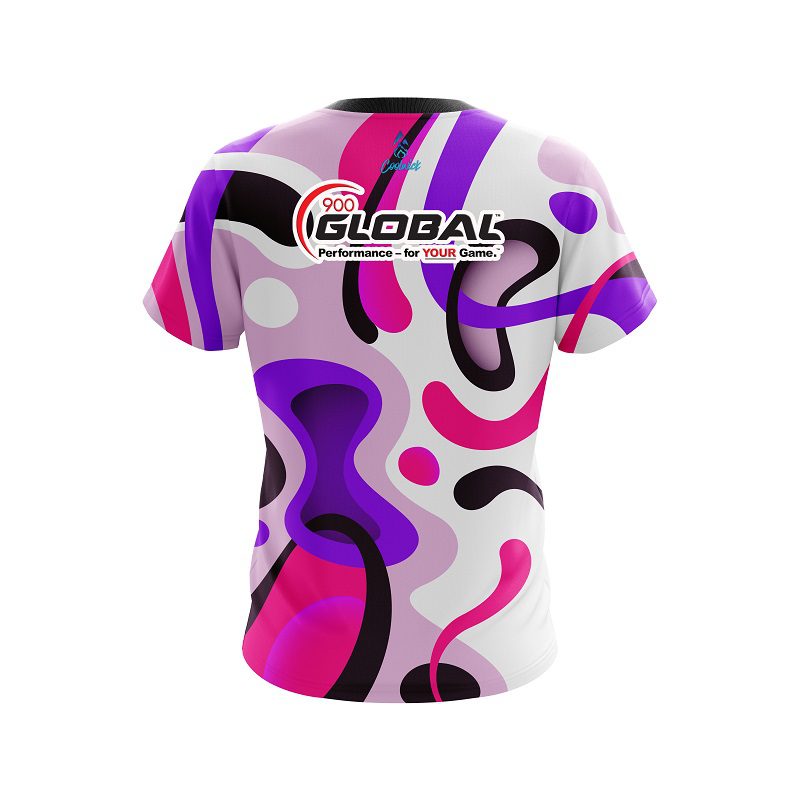 900 Global Modern Art Purple CoolWick Bowling Jersey - Image 2