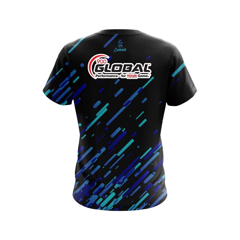 900 Global Modern Blue Stripe CoolWick Bowling Jersey - Image 2