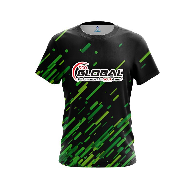 900 Global Modern Green Stripe CoolWick Bowling Jersey