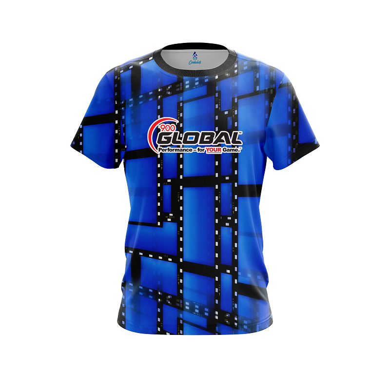 900 Global Movie Reel Blue CoolWick Bowling Jersey