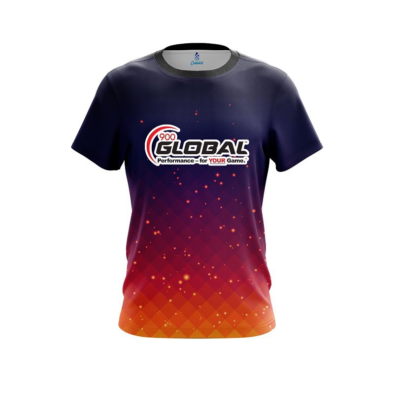 900 Global Orange And Pink Fire Sparks CoolWick Bowling Jersey
