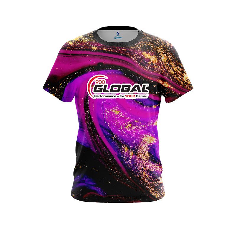 900 Global Magenta Gold Liquid Marble CoolWick Bowling Jersey