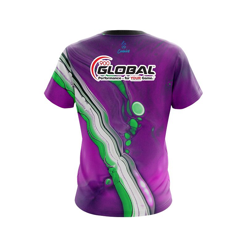 900 Global Purple And Green Liquid CoolWick Bowling Jersey - Image 2