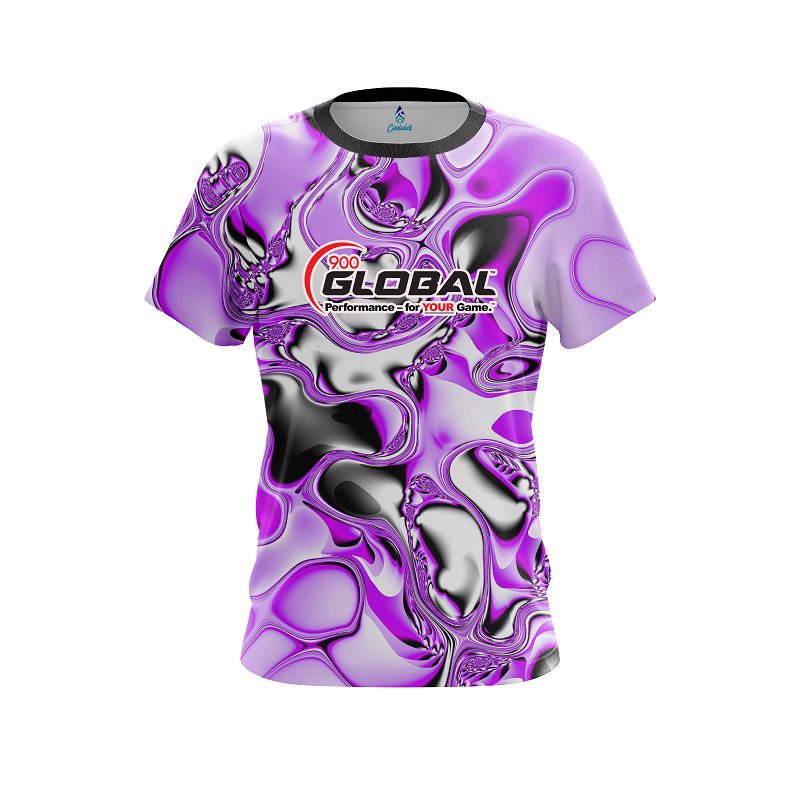 900 Global Purple And White Liquid Canvas CoolWick Bowling Jersey