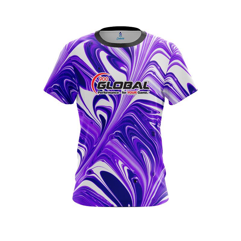 900 Global Purple And White Liquid Swirls CoolWick Bowling Jersey