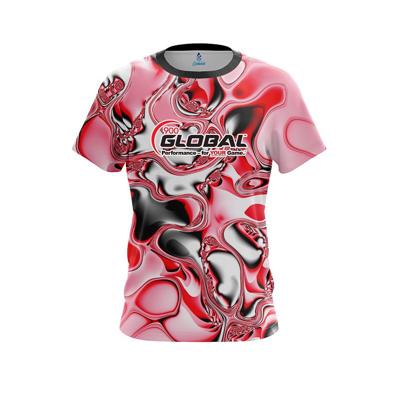 900 Global Red And White Liquid Canvas CoolWick Bowling Jersey