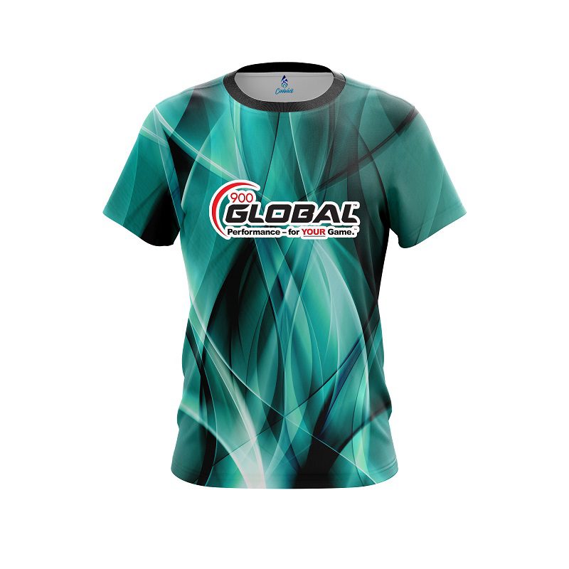 900 Global Wavy Aqua Swirl  CoolWick Bowling Jersey