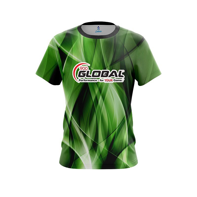 900 Global Wavy Green Swirl  CoolWick Bowling Jersey