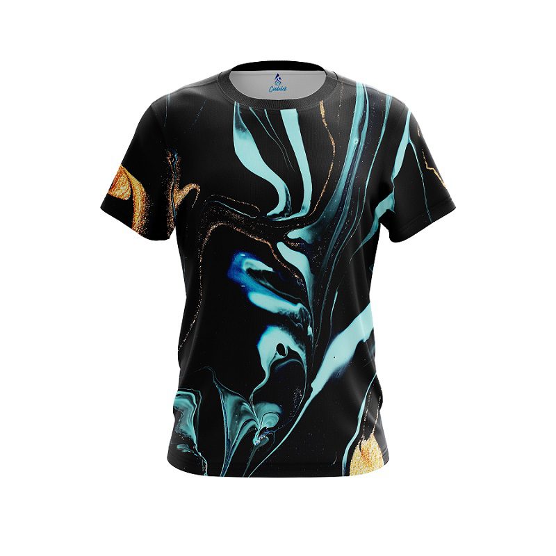 Plain Blue And Gold Liquid Marble CoolWick Bowling Jersey