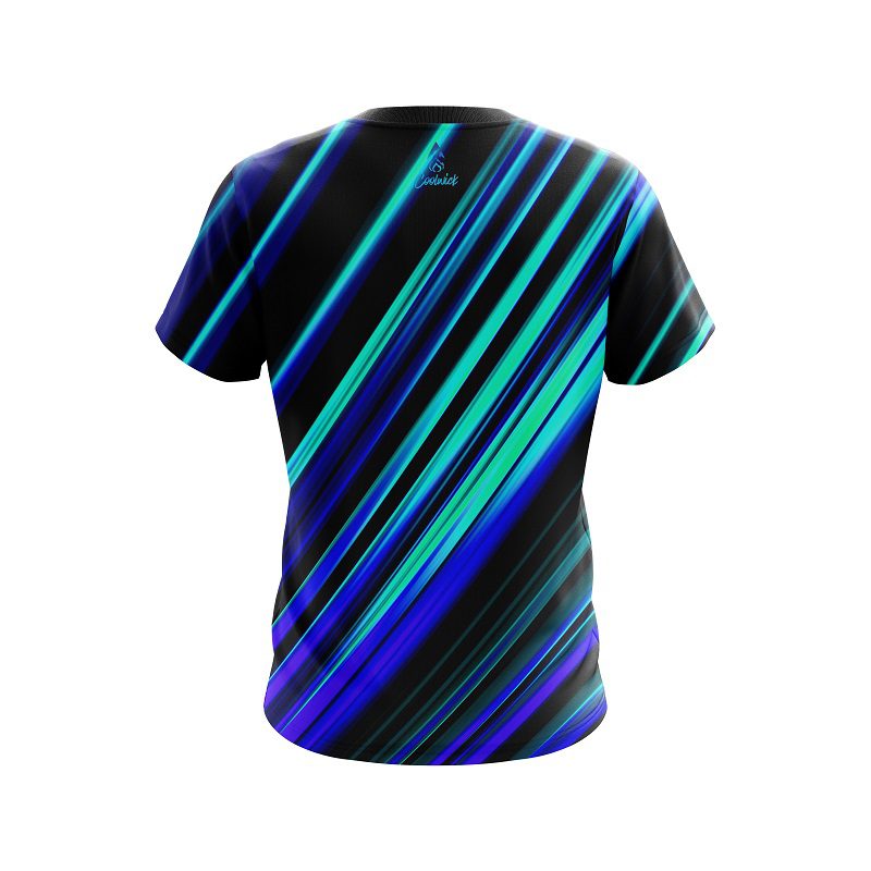Plain Blue And Green Digital Stripe CoolWick Bowling Jersey - Image 2