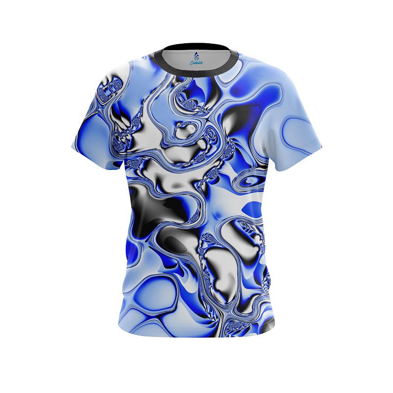 Plain Blue And White Liquid Canvas CoolWick Bowling Jersey