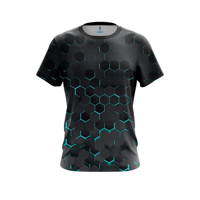 Plain Aqua Honeycomb Fusion CoolWick Bowling Jersey