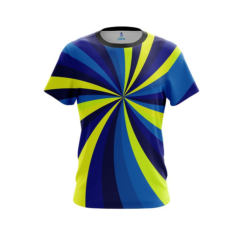 Plain Blue And Yellow Color Swirl CoolWick Bowling Jersey