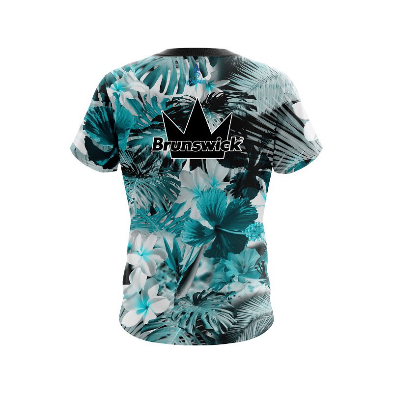 Brunswick Aqua Tropical Leafs Effect CoolWick Bowling Jersey - Image 2
