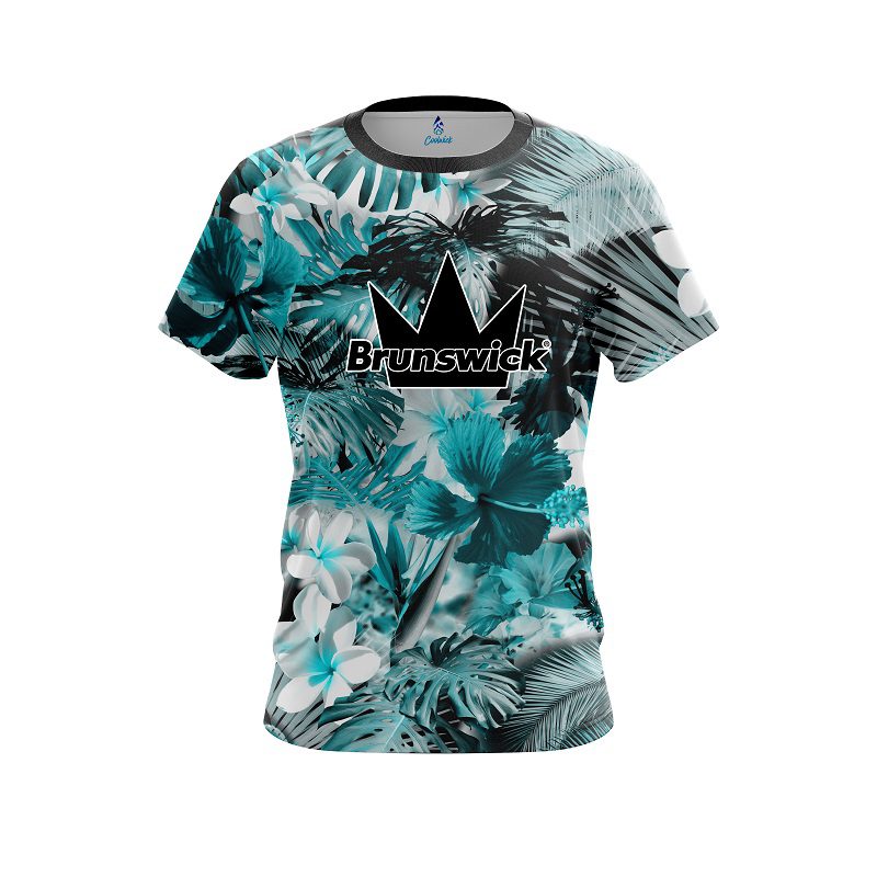 Brunswick Aqua Tropical Leafs Effect CoolWick Bowling Jersey