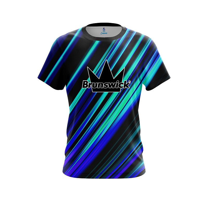 Brunswick Blue And Green Digital Stripe CoolWick Bowling Jersey