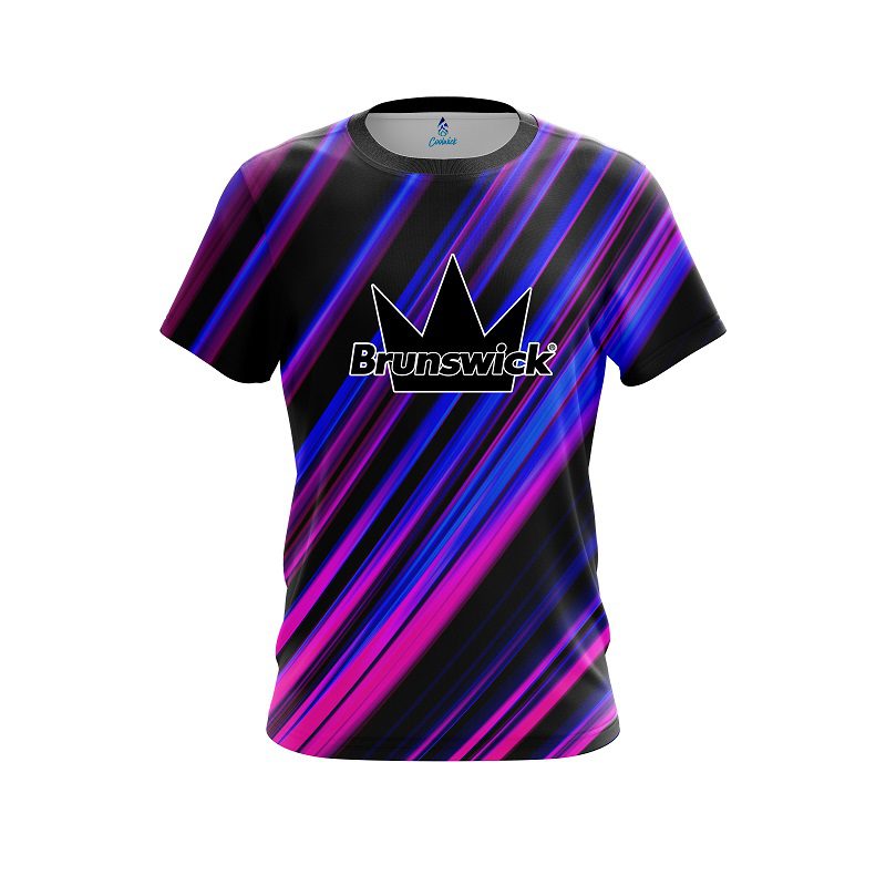 Brunswick Blue And Pink Digital Stripe CoolWick Bowling Jersey
