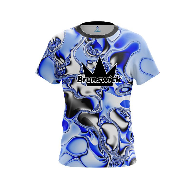 Brunswick Blue And White Liquid Canvas CoolWick Bowling Jersey