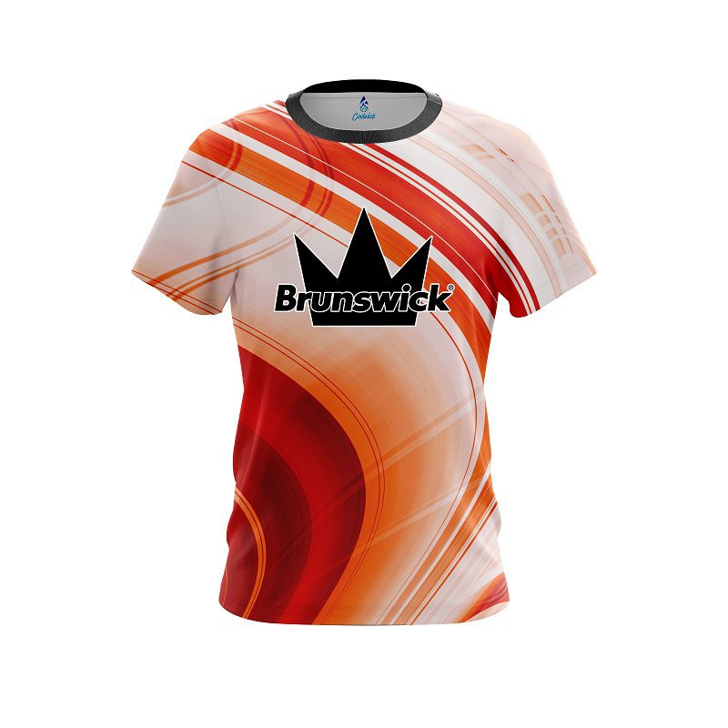Brunswick Curvy Orange Pattern CoolWick Bowling Jersey