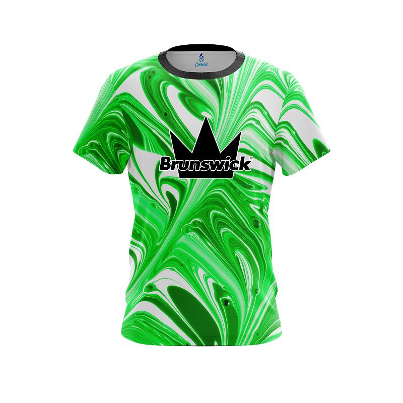 Brunswick Green And White Liquid Swirls CoolWick Bowling Jersey