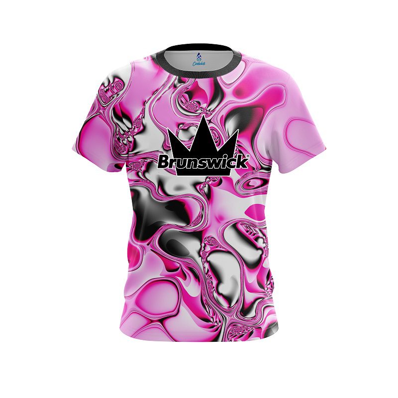 Brunswick Pink And White Liquid Canvas CoolWick Bowling Jersey