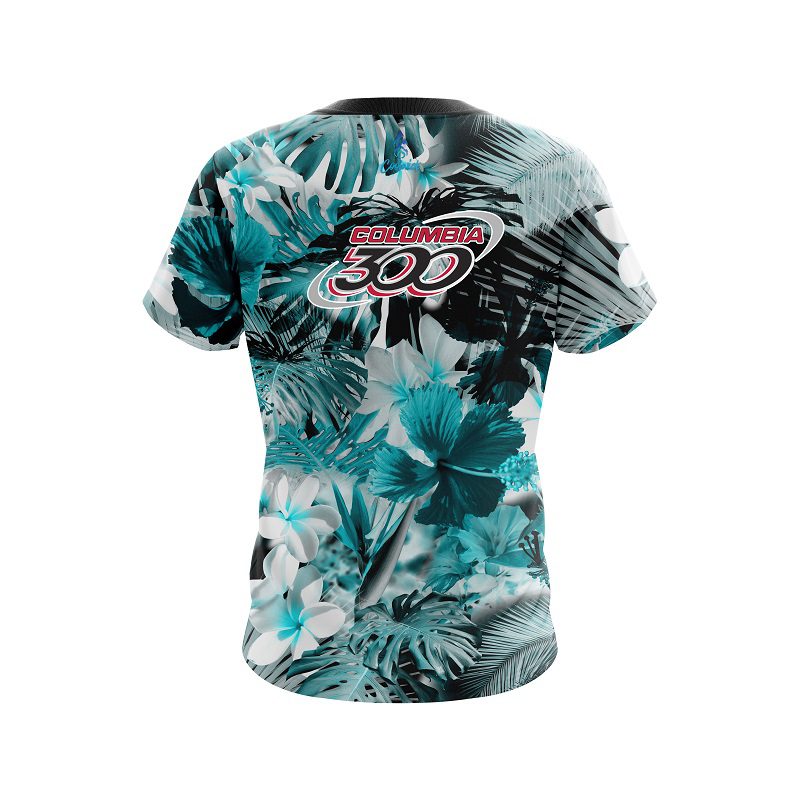 Columbia 300 Aqua Tropical Leafs Effect CoolWick Bowling Jersey - Image 2