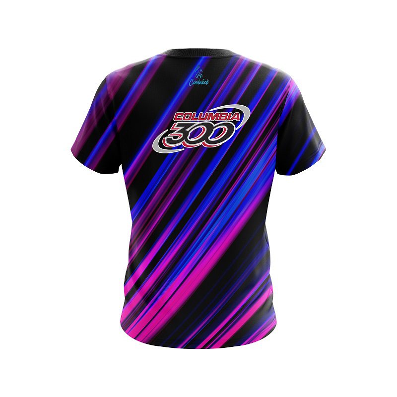 Columbia 300 Blue And Pink Digital Stripe CoolWick Bowling Jersey - Image 2