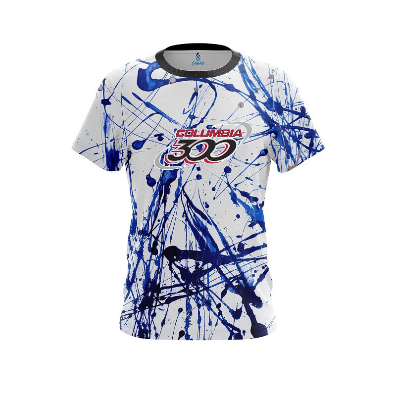 Columbia 300 Blue Paint Splash CoolWick Bowling Jersey