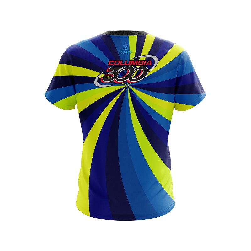 Columbia 300 Blue Yellow Color Swirl CoolWick Bowling Jersey - Image 2
