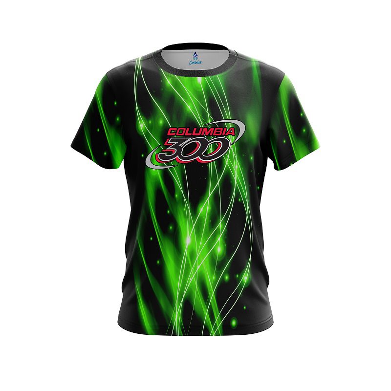 Columbia 300 Green Spiral Waves CoolWick Bowling Jersey