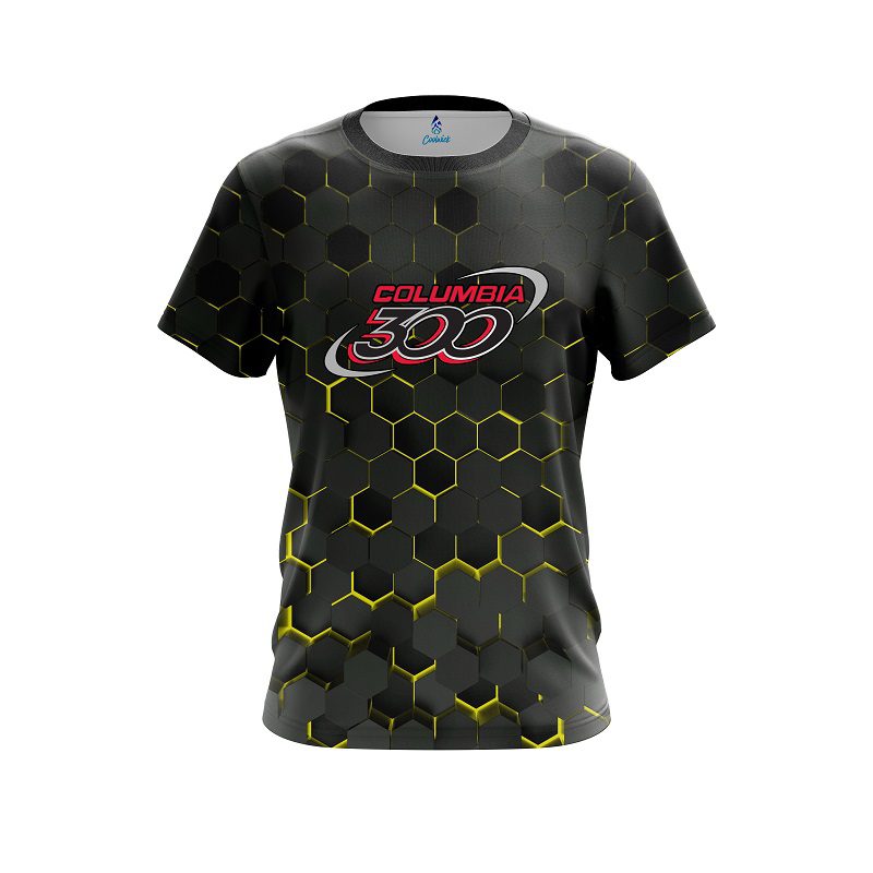 Columbia 300 Yellow Honeycomb Fusion CoolWick Bowling Jersey