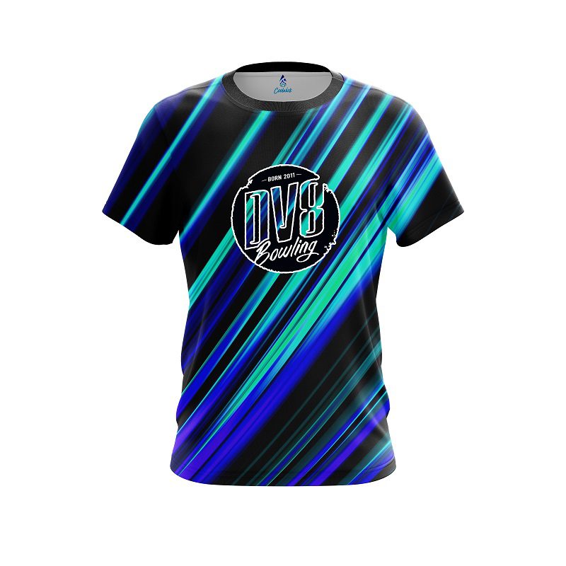 DV8 Blue And Green Digital Stripe CoolWick Bowling Jersey