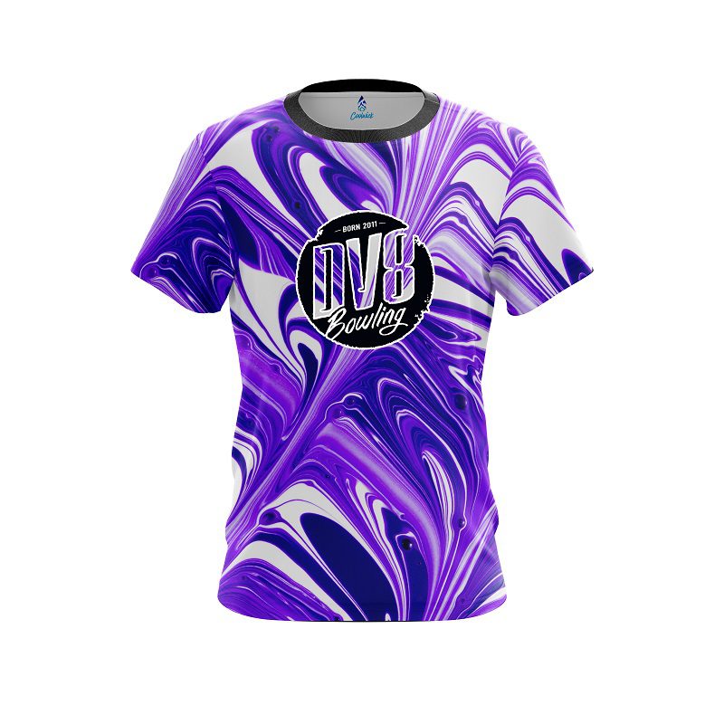 DV8 Purple And White Liquid Swirls CoolWick Bowling Jersey