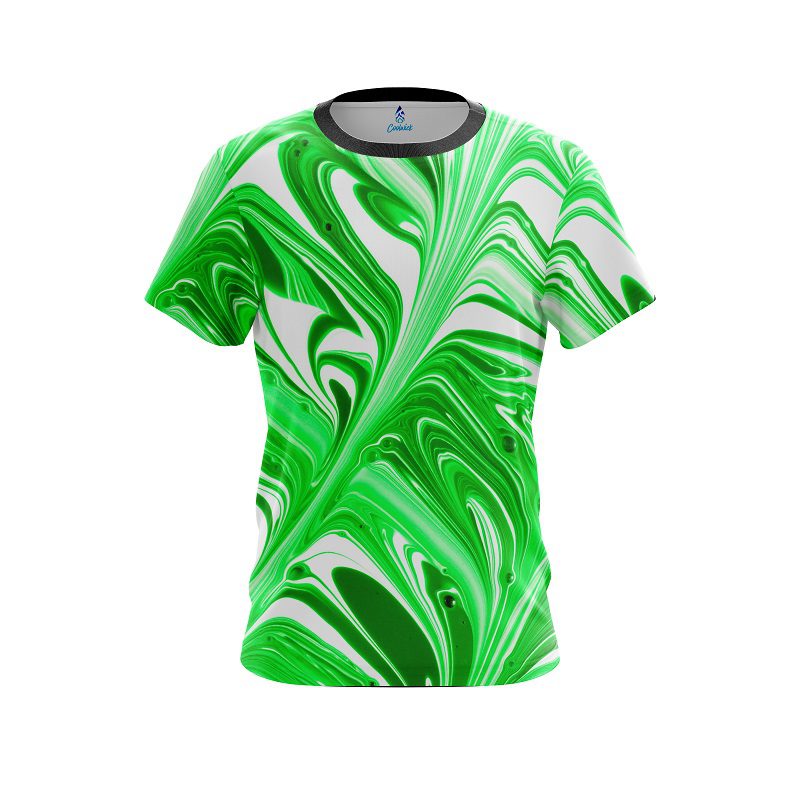 Plain Green And White Liquid Swirls CoolWick Bowling Jersey