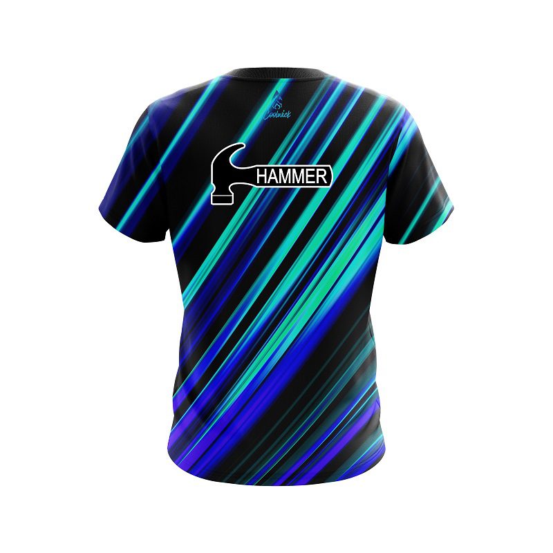 Hammer Blue And Green Digital Stripe CoolWick Bowling Jersey - Image 2