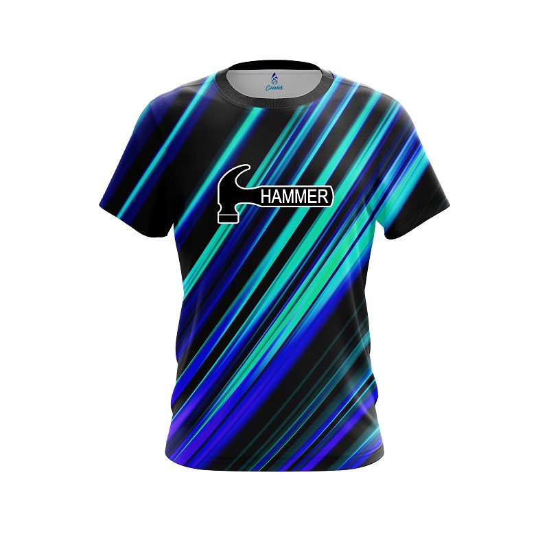 Hammer Blue And Green Digital Stripe CoolWick Bowling Jersey