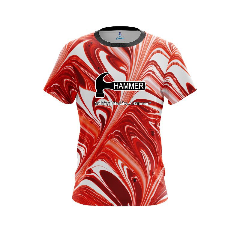 Hammer Deep Red And White Liquid Swirls CoolWick Bowling Jersey