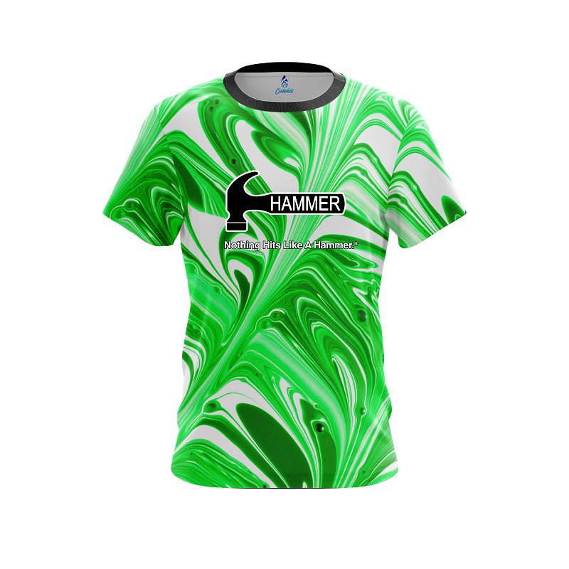 Hammer Green And White Liquid Swirls CoolWick Bowling Jersey