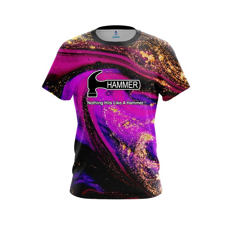 Hammer Magenta Gold Liquid Marble CoolWick Bowling Jersey