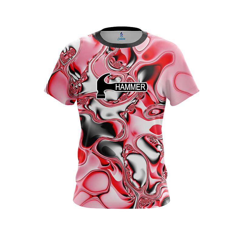 Hammer Red And White Liquid Canvas CoolWick Bowling Jersey