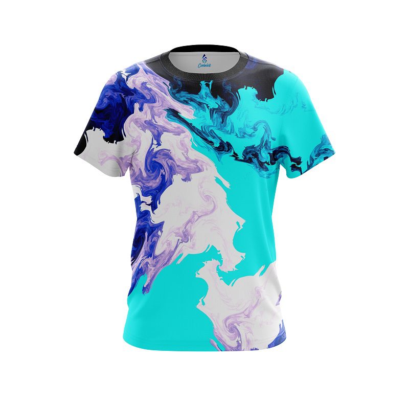 Plain Liquid Marble Purple And Blue CoolWick Bowling Jersey