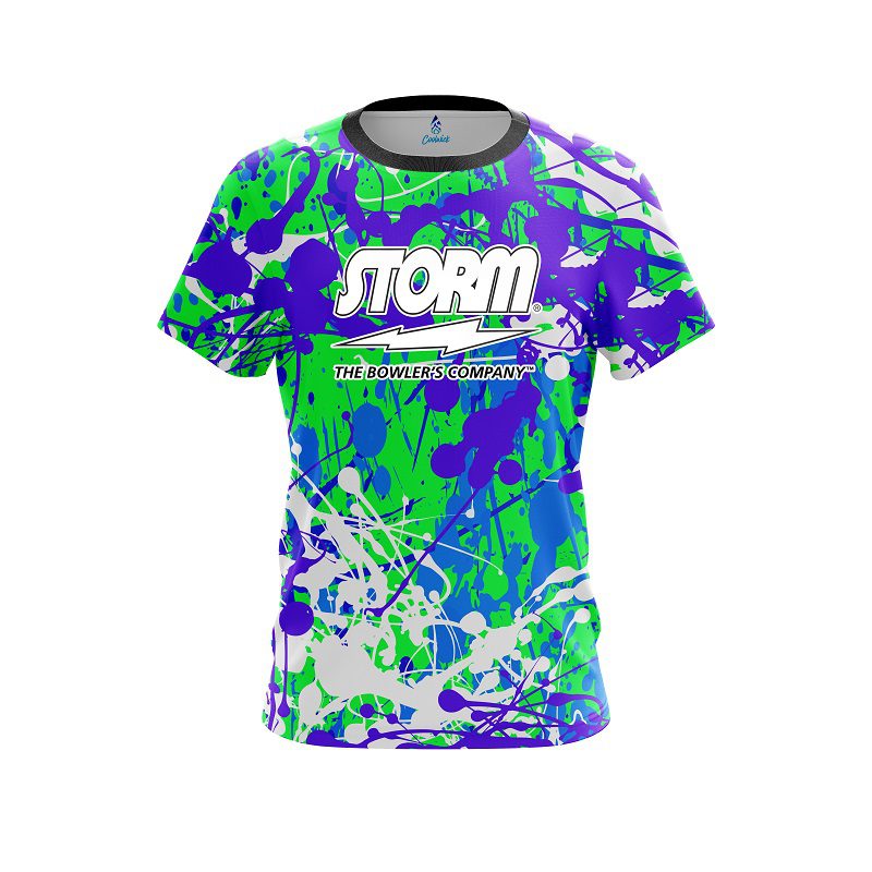 Storm Paint Splatter Green Purple CoolWick Bowling Jersey