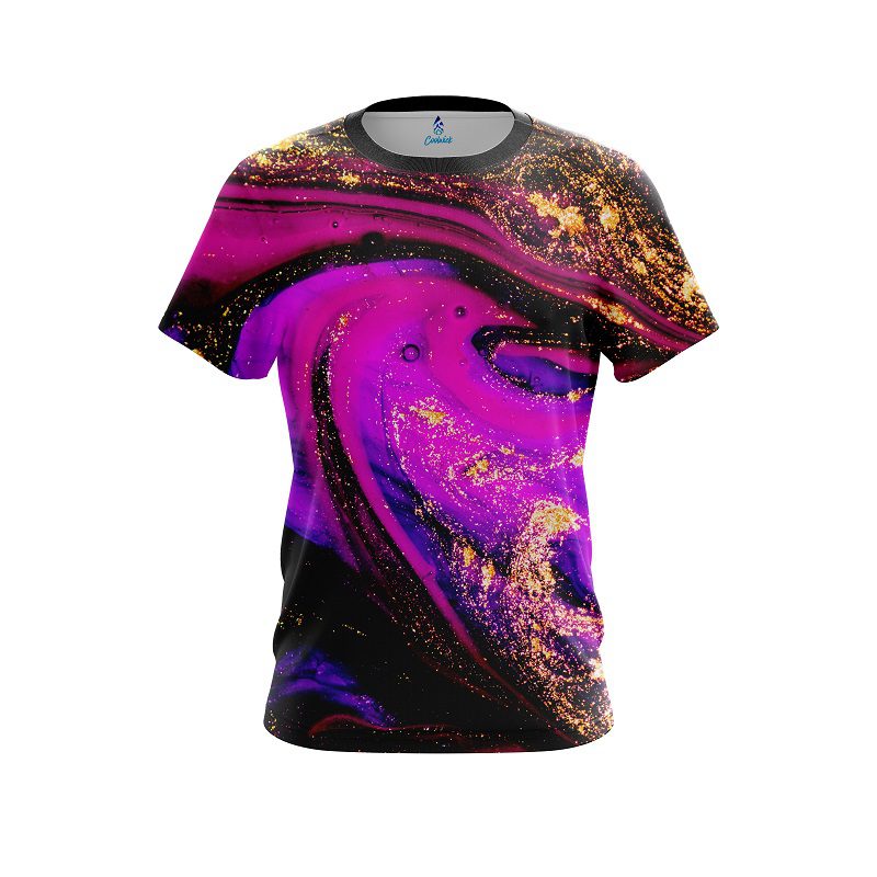 Plain Magenta Gold Liquid Marble CoolWick Bowling Jersey