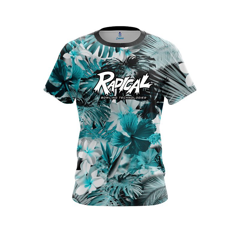 Radical Aqua Tropical Leafs Effect CoolWick Bowling Jersey
