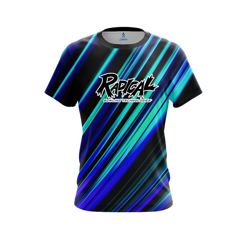 Radical Blue And Green Digital Stripe CoolWick Bowling Jersey