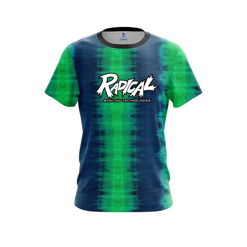 Radical Blue And Green Tie Dye CoolWick Bowling Jersey